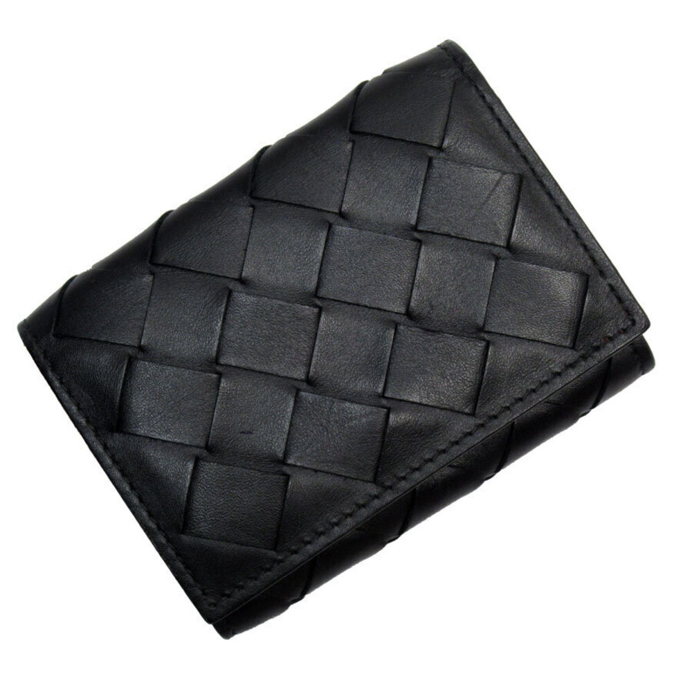 Bottega Veneta tri fold wallet Intrecciato leather black